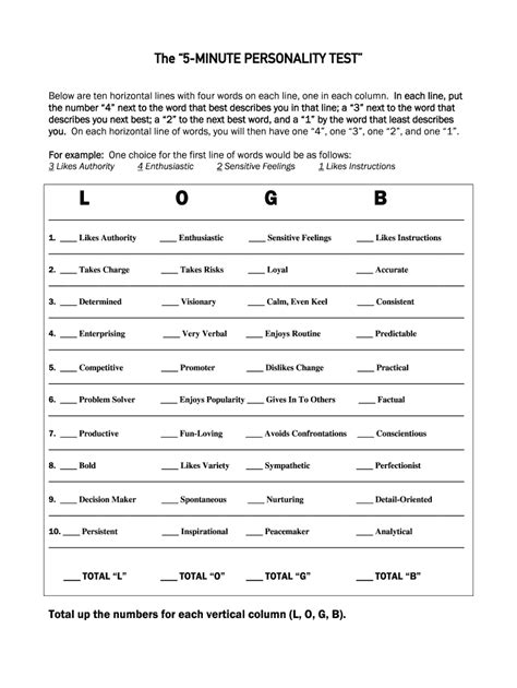 dope personality test printable free